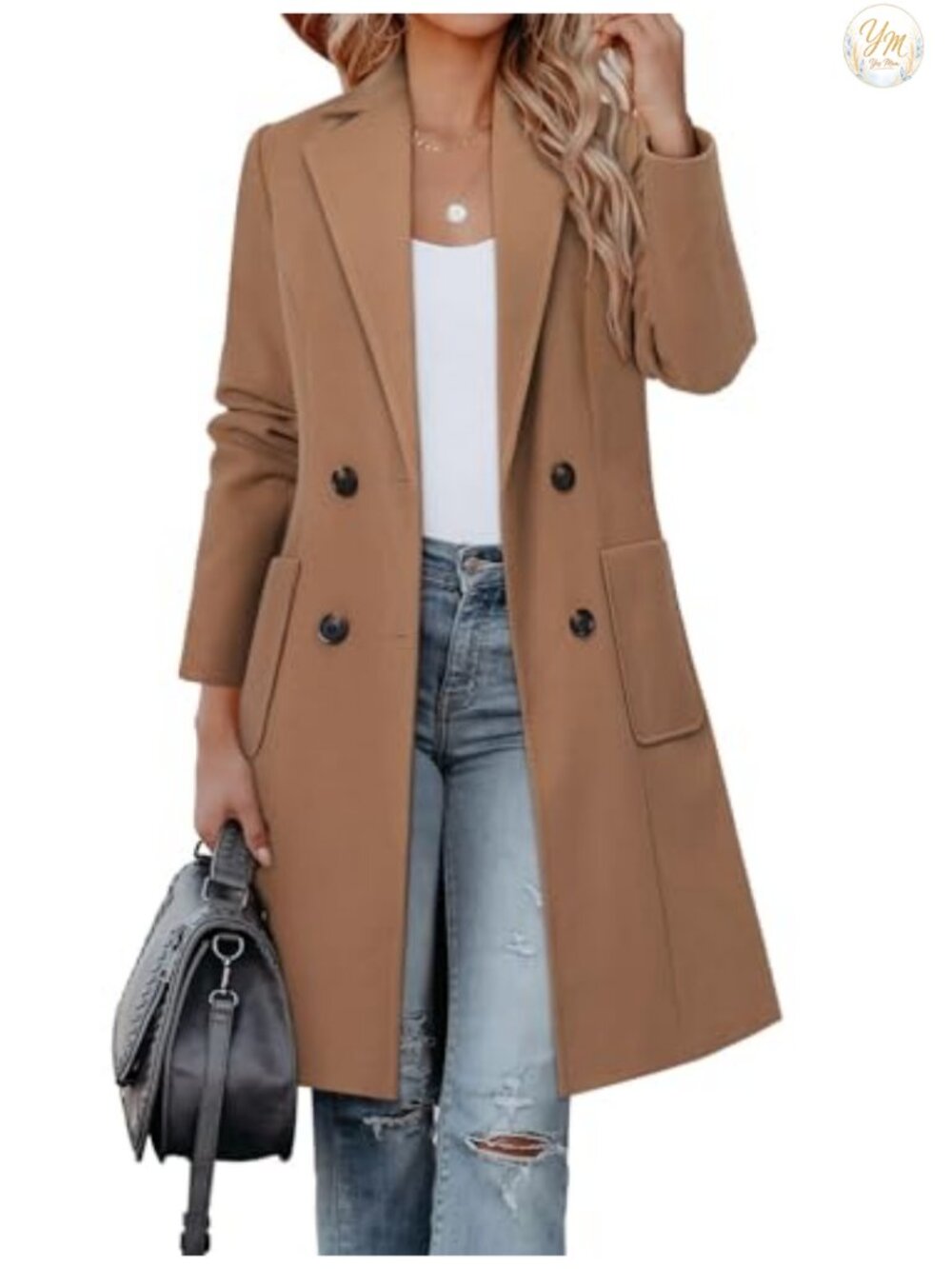 Womens Long Wool-Blend Double Breasted Peacoat Winter Coat